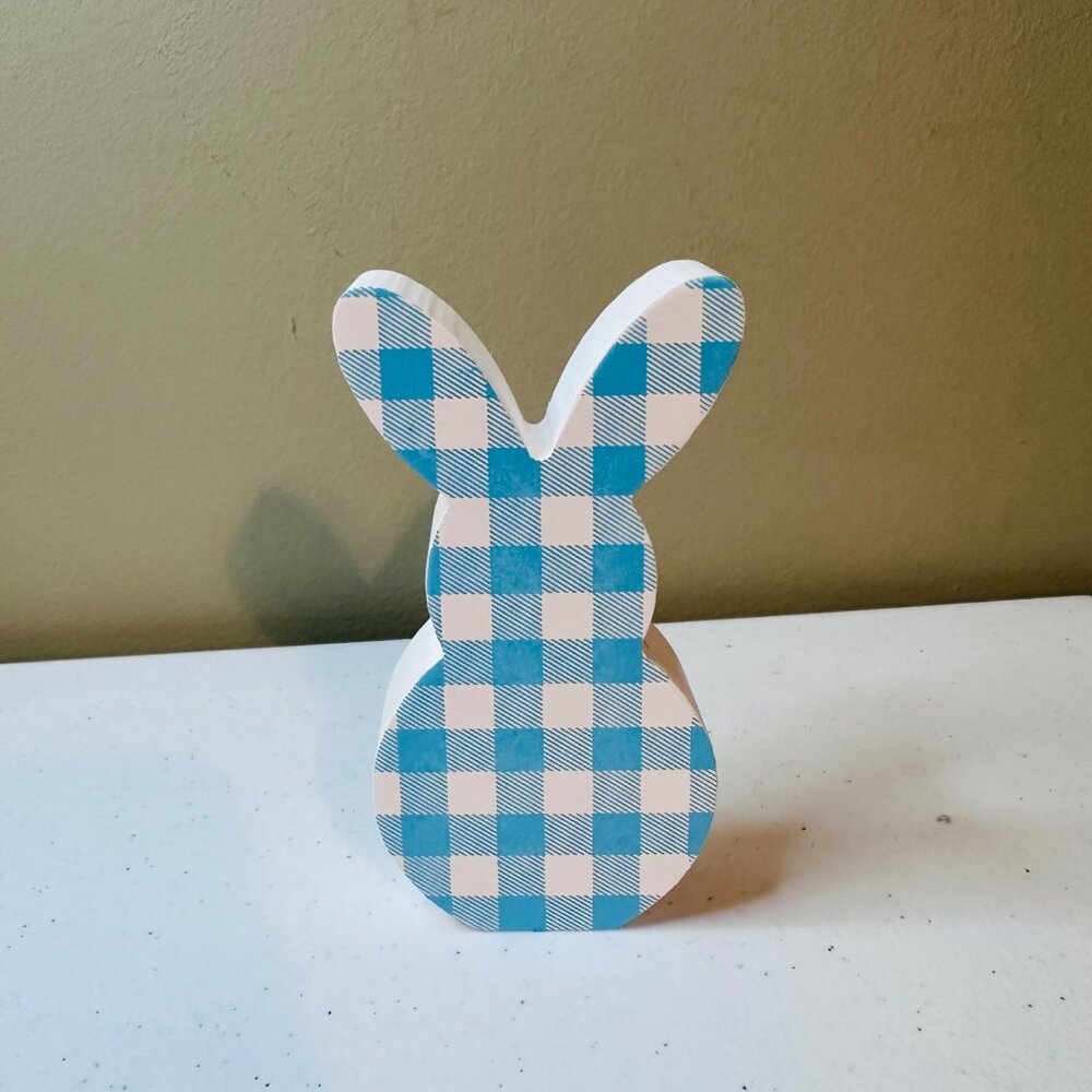 Buffalo Plaid Easter Bunny Decoration Springtime Tiered Tray Spring Decoration